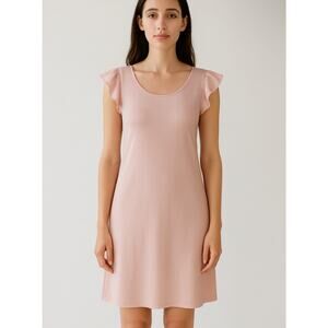 Chaser Size XS Satin Shift Dress Boudoir Pink Champagne Shiny Flutter Sleeves